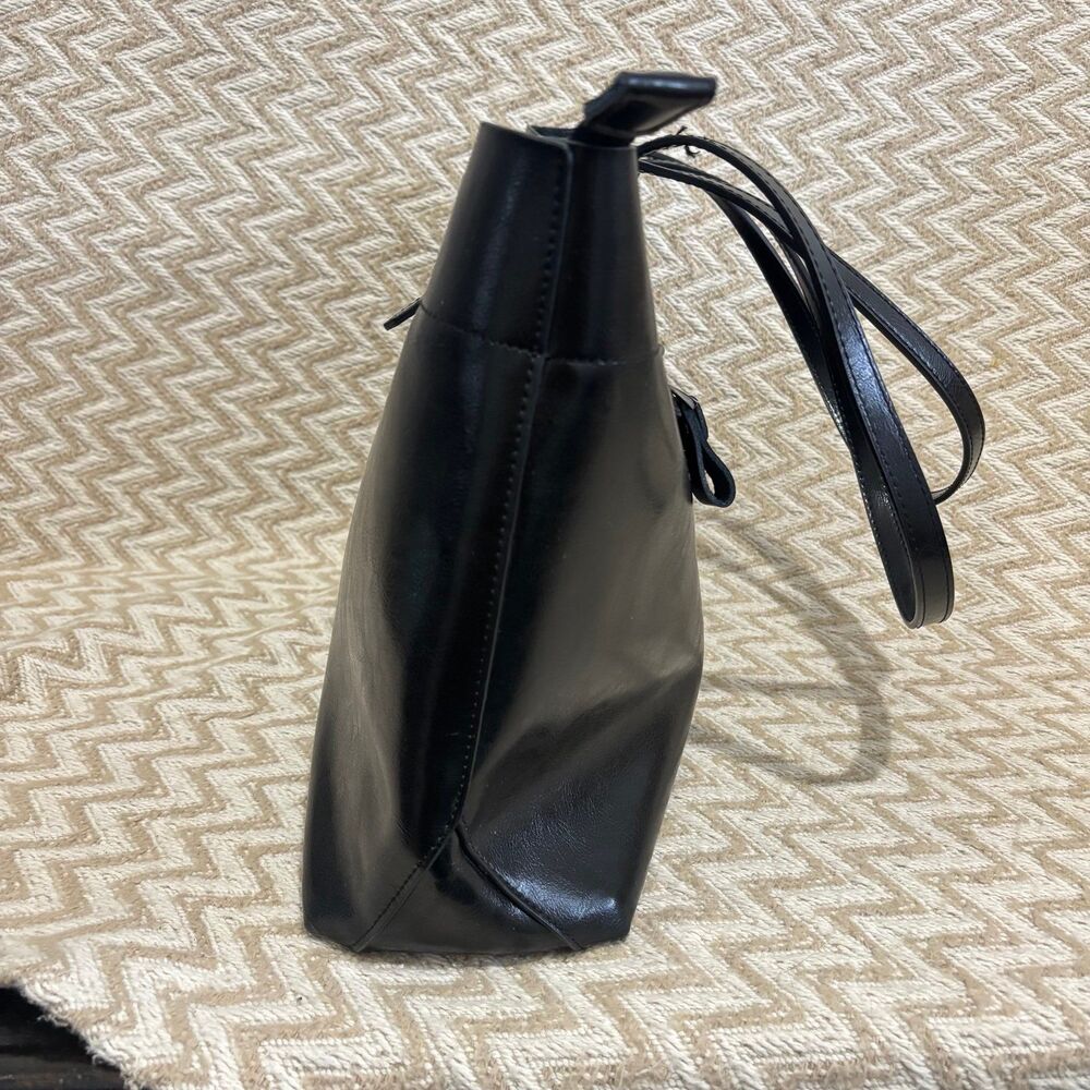 Kattee Black Leather Shoulder Tote Bag Purse Zip Top - Picture 2 of 11